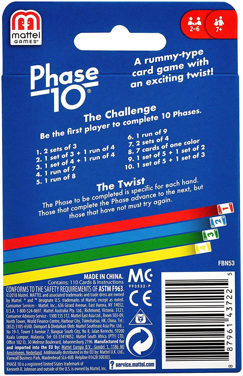 Mattel Games Phase 10 Card Game  Phase 10 card game, Card games, Rummy