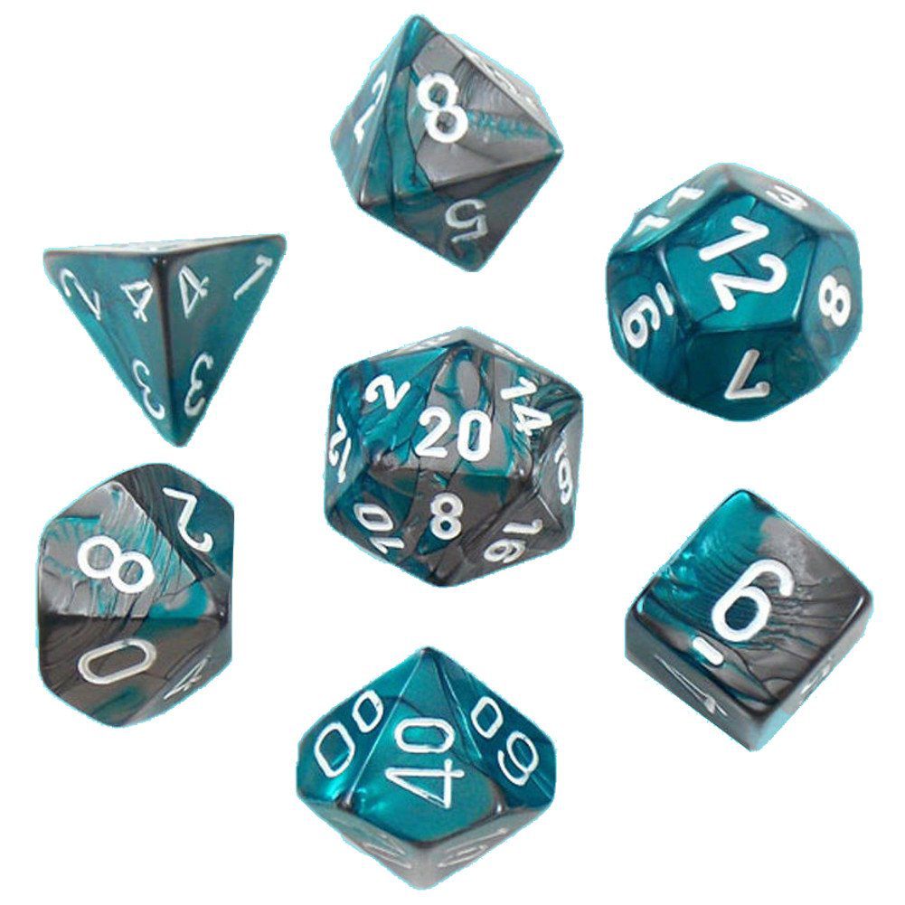 Dice Set - 4-20 - Gemini Steel-Teal w/White - Mind Games