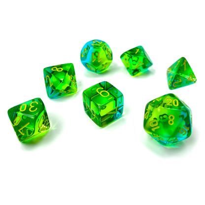 Dice Set - 4-20 - Gemini Luminary Translucent Green - Teal/Yellow