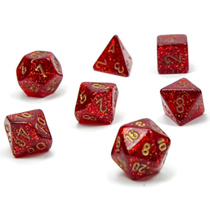 Dice Set - 4-20 - Mini Glitter Ruby w/Gold - Mind Games